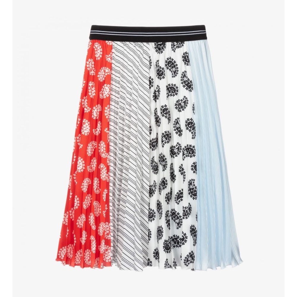 MSGM Red and Black Midi A-Line Skirt